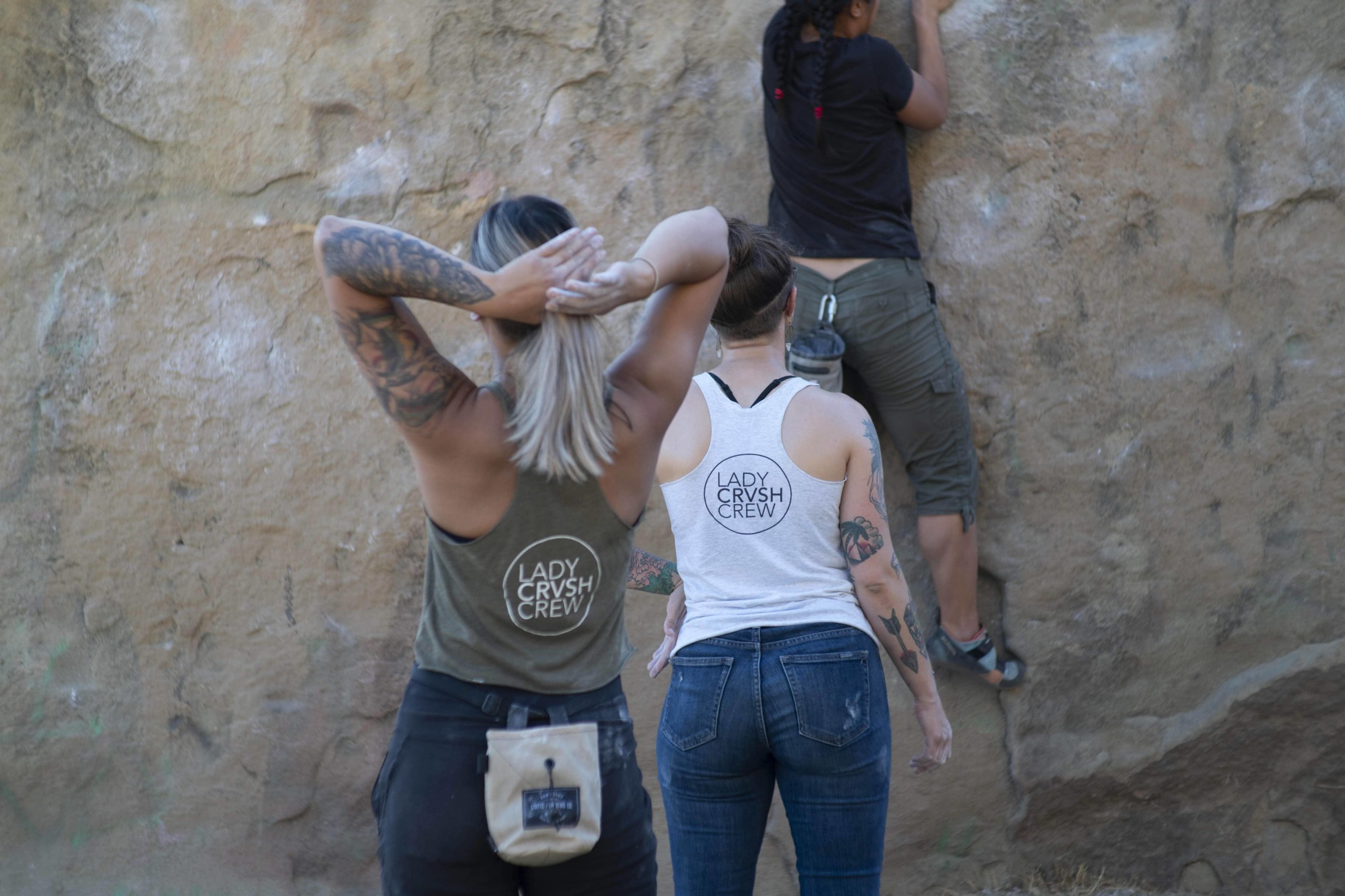 Sabrina Padua hanging out next to boulder