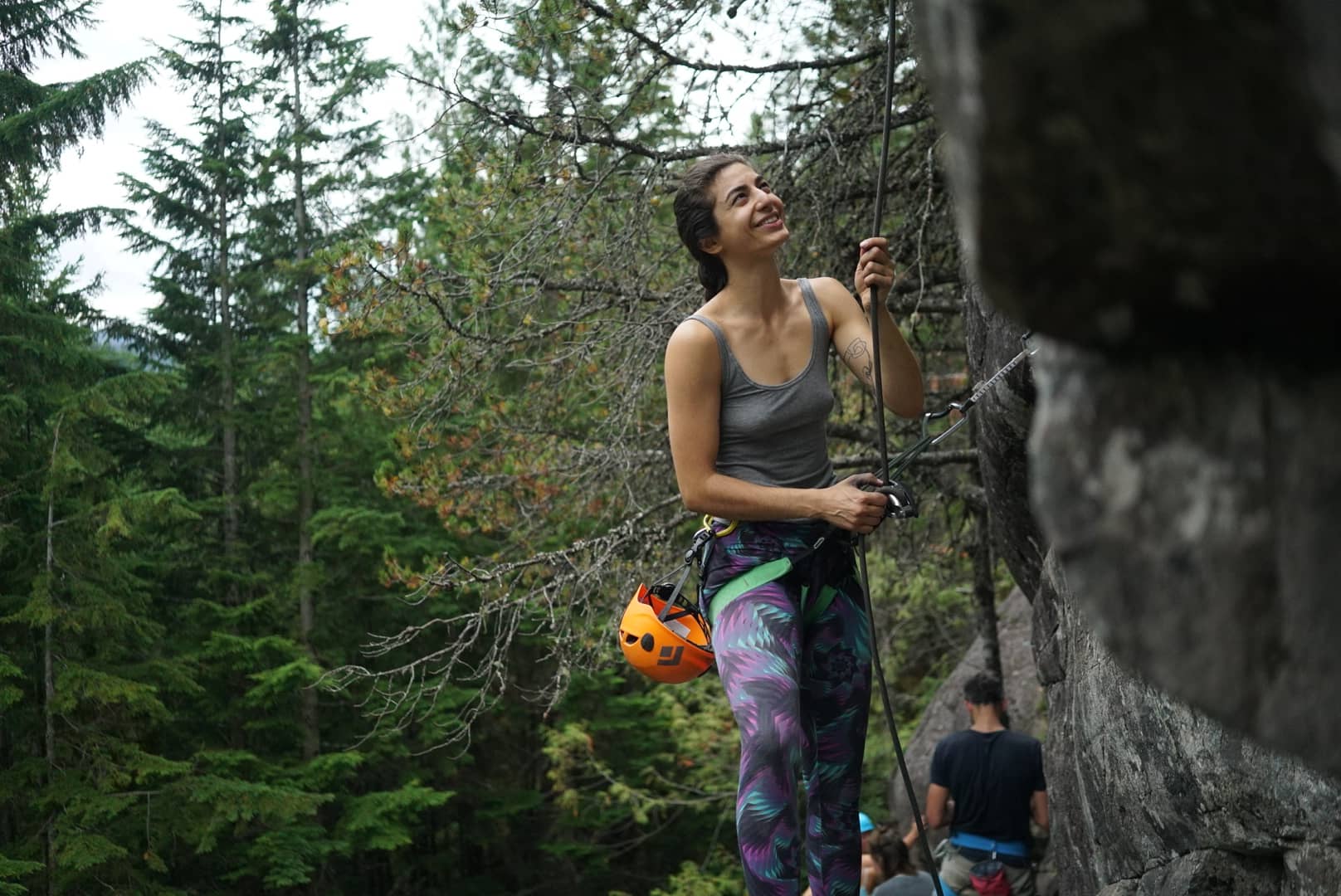 Anaheed Saatchi on belay at the climbing crag.