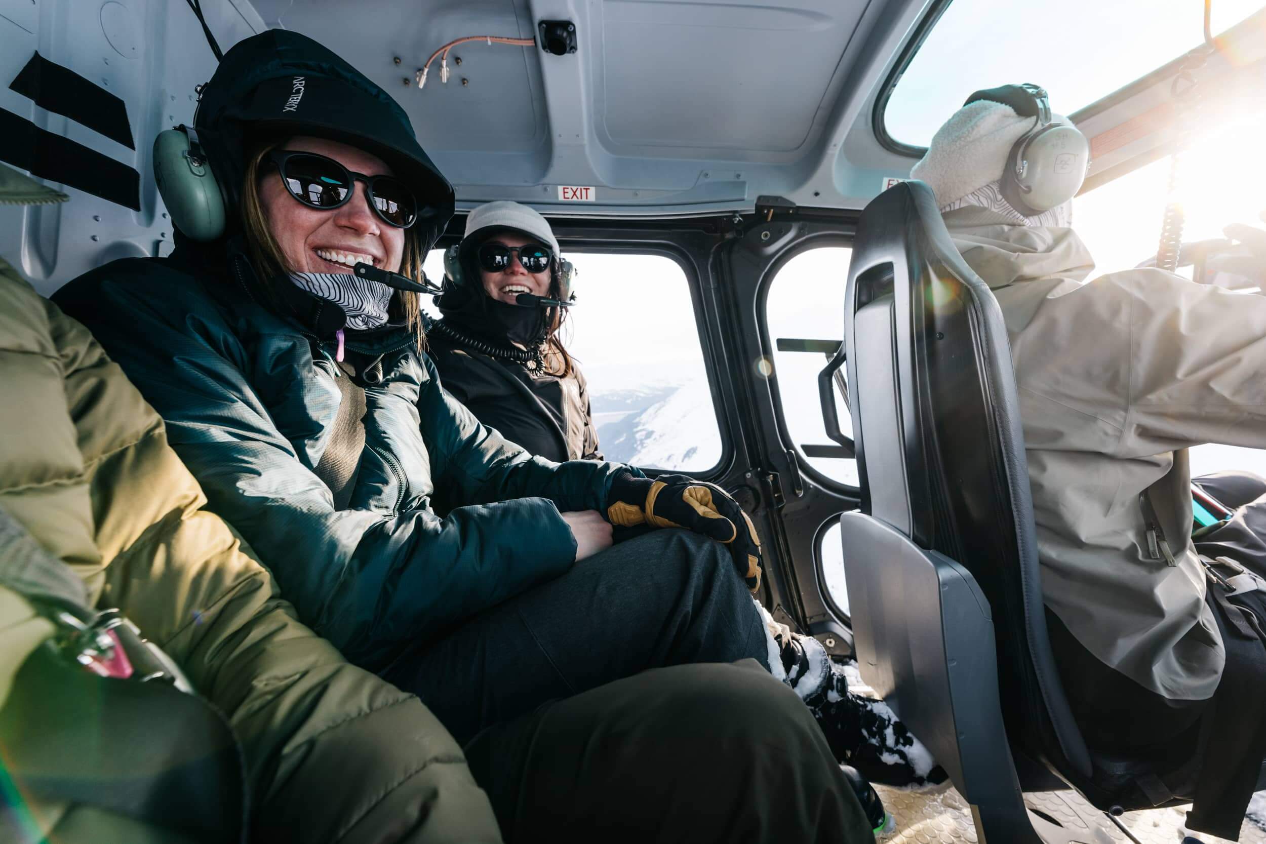 Shannon Corse stoked to be in a helicopter.