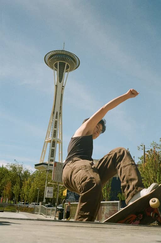 Kat Sy skateboarding in Seattle during Wheels of fortune 2022