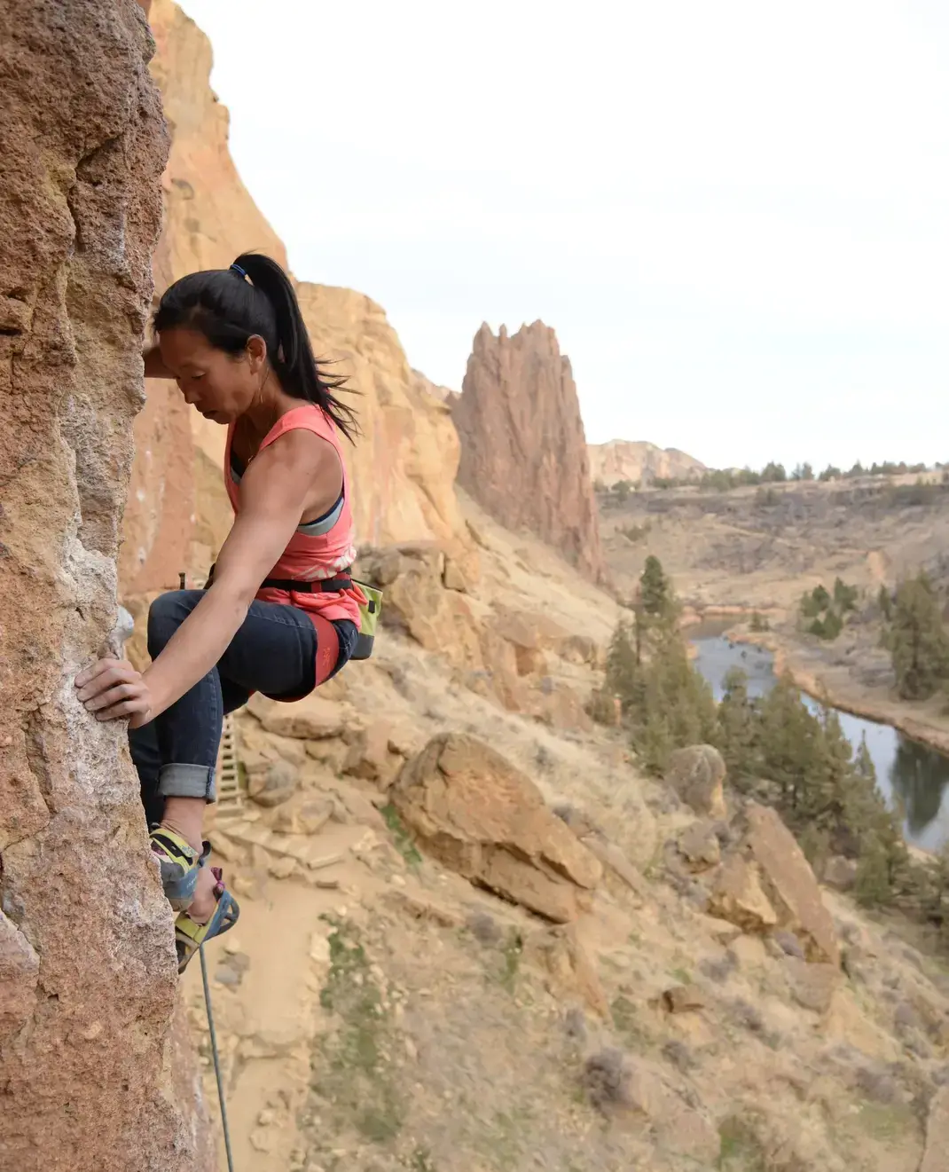 Clara Soh climbing in Smith Rock.