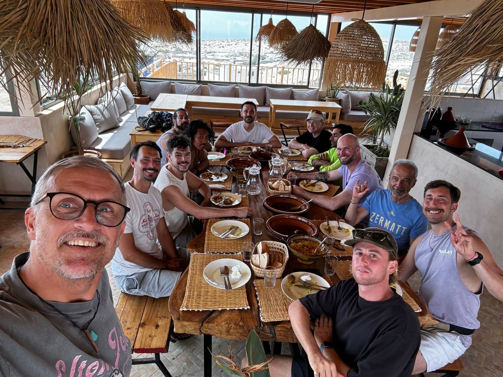 Rainbow Surf Retreats having lunch together.